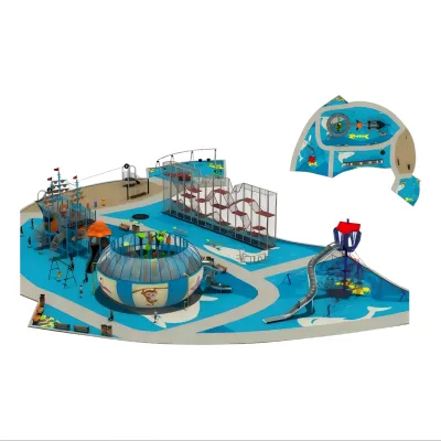 Large Customized Ocean Theme Outdoor Playground Equipment Pirate Ship Glass Dome Giant Spiral Tube Slide Plastic Construction