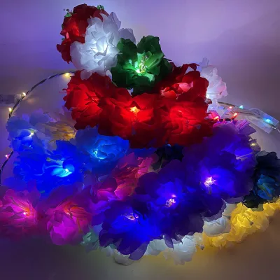 LED Flower Crown Garland Hair Bands Wreath with Glowing Peony Flowers for Wedding, Illuminated Floral Headpiece