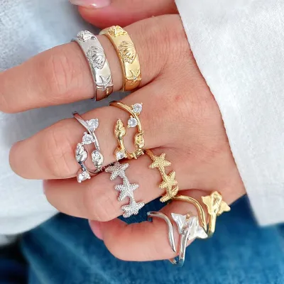 CH-LAR0245 Trendy Summer Item Gold Plated Starfish Rings Silver Plating Copper Fish Ring Adjustable Open Rings Wholesale Jewelry