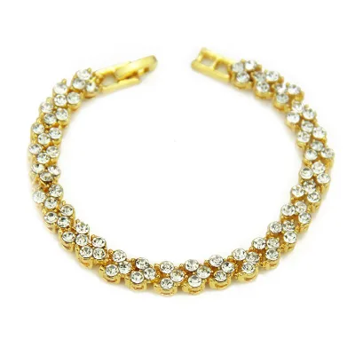Iced Out 7mm Tennis Chain Jewelry Gold Plated Bling Rhinestone Women's Tennis Bracelet