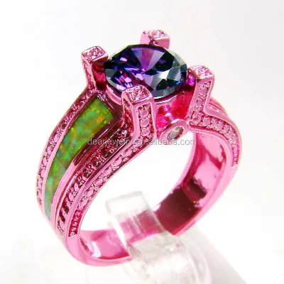 2015 Popular Opal Stone Pink Gold Plated Finger Ring for Lady's , Color Plated Opal Ring Accepted by Paypal