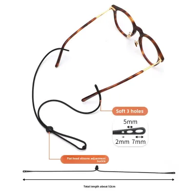 Silicone Three-hole Glasses Neck Strap with Adjustable Buckle Movement Non-slip Anti-drop Soft Elastic Solid Color