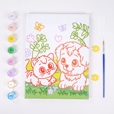 Interactive Fabric Painting Canvas Kit Funny Picture by Numbers Cartoon Creative Style Oil Medium Still Life for Kids Adults