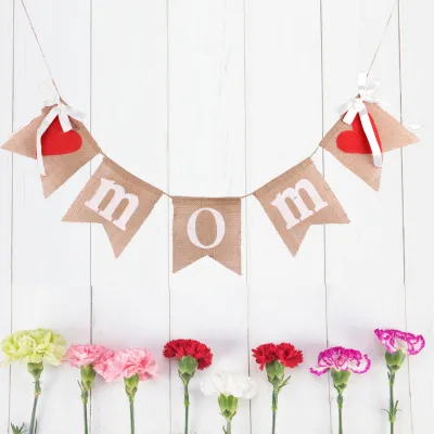 Mother's Day Party Burlap Banner Creative Banner Mom Holiday Decoration Flag Mother's Day Banner