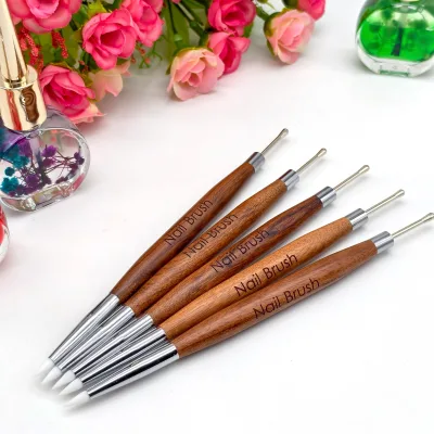 Luxury Wooden Handle with Dual End Use Silicone Head with Metal Gel Brush for Manicure Use