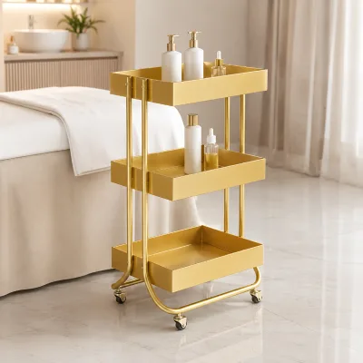 Modern 3 Tier Rolling Salon Trolley Metal Storage Cart with 4 Wheels for Hairdresser Beauty Spa Barber Shop Equipment
