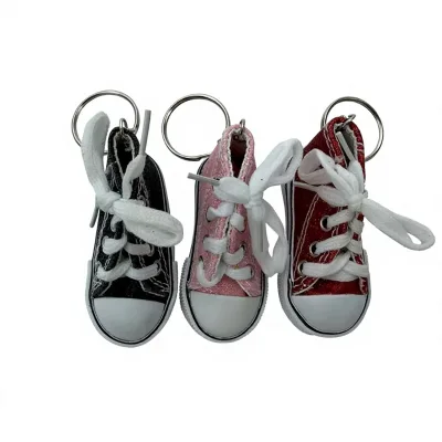 Cute 3D Mini Sneaker Keychain Sparkly Sequin Canvas Shoes Bag Charm with Star Print for Girls