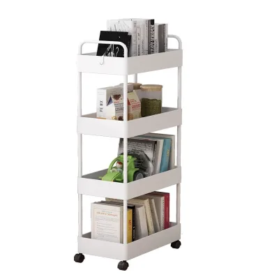 4 Tier Cart Rolling Utility Cart Trolley Storage Organizer With Wheels Kitchen Bedroom Office Indoor Household Hand Cart
