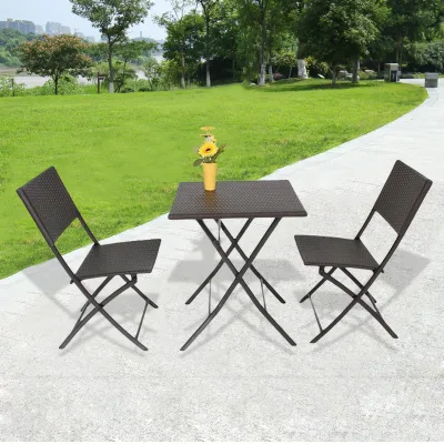 Hot Outdoor Rattan Folding Chair Three-piece Patio Balcony Garden Outdoor Table and Chair Set