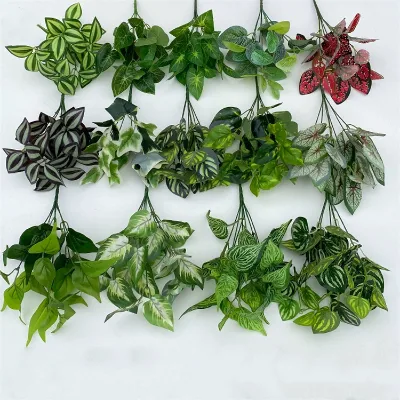 QYYN-423 3D Printed Plastic Artificial Leaves 80cm Green Plant Small Home Market Decoration Chinese New Year Christmas