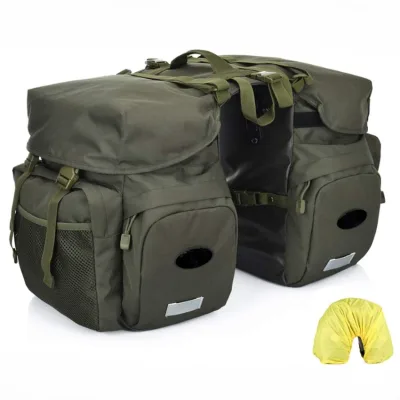 Green Bike Panniers Waterproof Bicycle Saddle Bags Rain Cover Rear Seat Bag Carrier Reflective
