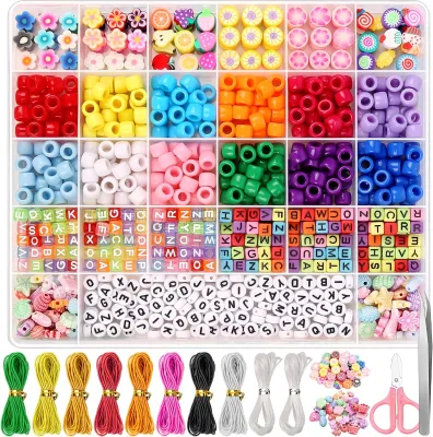 Bead Bracelet Making Kit with Pony Beads Polymer Fruit Clay Beads Charm Letter Beads for Crafting Customizable Bracelets
