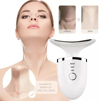 Neck Massager With Heat Cordless Neck Massager Rechargeable Neck Massager Tri Color Light Therapy High Frequency Vibration