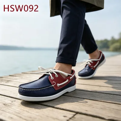 ZYF,Lace up Style Dark Blue&bordo Red Hua Singh Boat Shoes Outdoor Activities Expert Stitching Non-irritating Penny Shoes HSW092