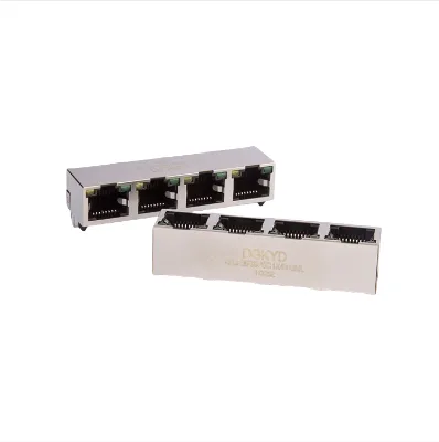 RoHS Compliant CAT5/CAT5E Jack Plug Shielded 1x4 Quad Ports G/Y LED with Tab-up RJ45 Ethernet Female Connector