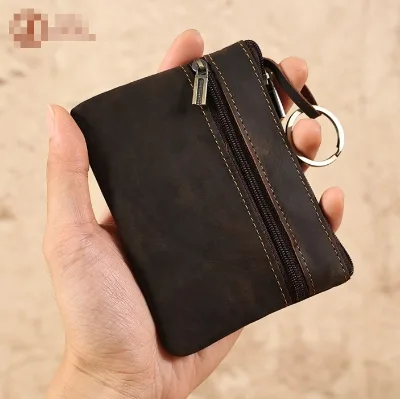 New Crazy Horse Leather Short Small Wallet Card Holder Thin and Portable Coin Cash Storage Bag Genuine Leather Retro Coin Purse