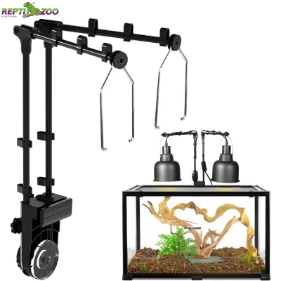 REPTI ZOO Eco-Friendly Durable Height Adjustable Dual Reptile Lamp Stand with Two Flexible Brackets Hanging Heat Lamp Fixture