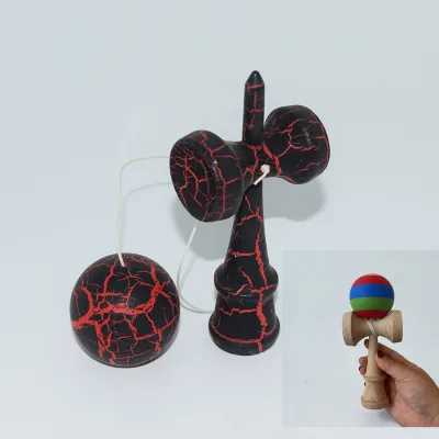 Custom Beech Wood Full Crackle Kendamas Middle Size Rubber Matte Painting Strips Kendama Balls 6Cm