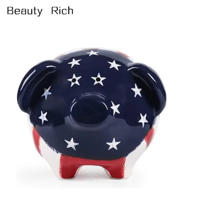 Large Ceramic Piggy Bank  Pig Coin Bank Money Box  American Flag
