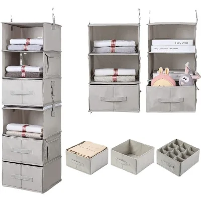 Hot Selling 6-Layer Fabric Foldable Storage Hanging Bag Removable Drawer for Single Tier Hanging Clothes
