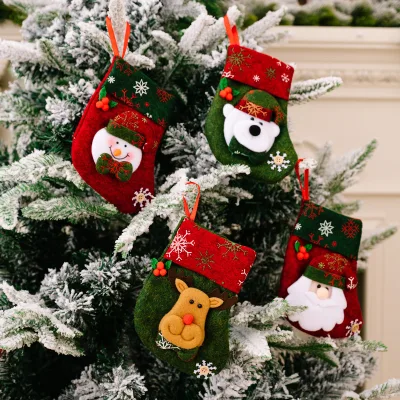 Mini Xmas Stockings Gift Bag Holder Snowman Santa Reindeer Bear Candy Hanging Stockings for Christmas Tree Ornament