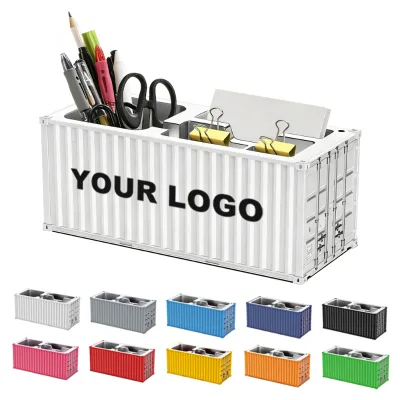 Creative Office Gift Custom 1:30 Shipping Container Model Pen Holder for Desk Promotion Pencil Vase Plastic Pen Holder with logo