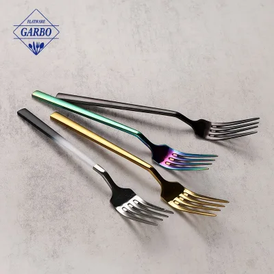 Overseas Restaurant Supplied Stainless Steel Dinner Fork Customized Metal Plated Colored Fork Set Stock Serving Fork Set