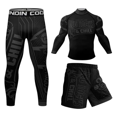 OEM Manufacturer Long Sleeve Leggings Pants Rashguard Set Compression Shirts Anti-UV UPF50 Spandex/Nylon Black Jiujitsu Rash