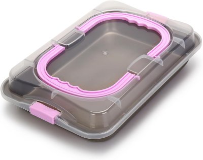 Baking Pan With Lid, Non Stick Sheet Pans for Baking, Rectangle Cake Pan Carrier With Lid and Handle