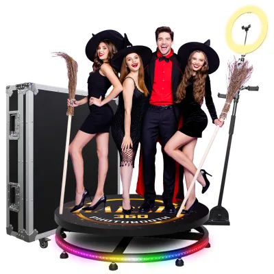 360 Degree Automatic Turntable Photo Booth with GoPro/Phone/iPad Mounts, RGB Ring Light, Free Gifts Carry Case Option