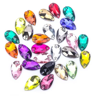 17x28 mm Teardrop Sew on Rhinestone Flat Back Glass Rhinestone for Garment Dress Decoration