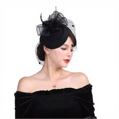 Wedding Bridal Fascinator Hat with Veil 20s 50s Retro Tea Party Headwear for Women Photo Prop