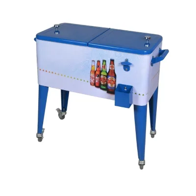 Rolling Customized Waterproof Metal Wine Cooler Box with Wheels 80 QT Cooler Cart for Camping