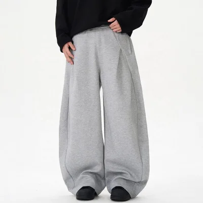 Spray Low Moq Custom Own Logo Loose  Wide-leg Curved Casual Pants for Men Spring Baggy Blank Sporty Men's Sweatpants