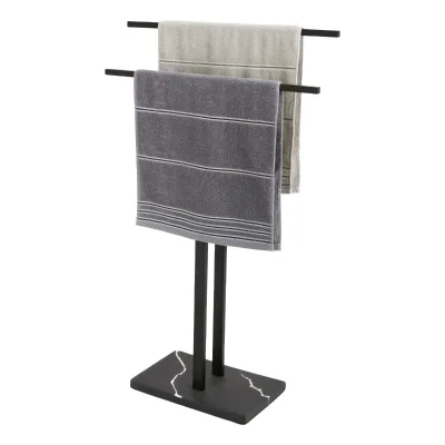Wholesale Stainless Steel Towel Rack Black T Shape Towel Free Standing Holder Double Storage Towel Racks