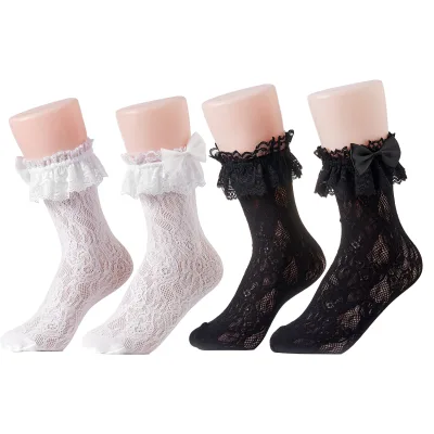 White Breathable Lace Ankle Stockings Long Stockings for Girls' Summer Lolita Style