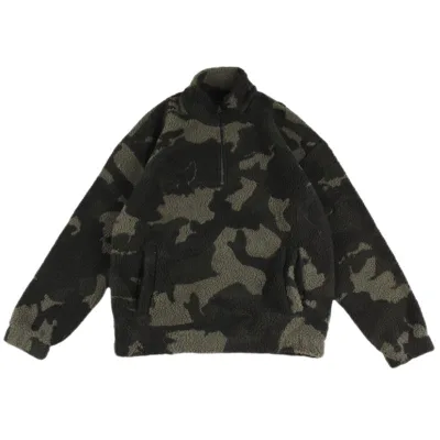 Small MOQ Green Pullover Camouflage Warm Top With Half Zipper for Winter Wear Sherpa Jacket