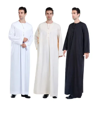 Modest Muslim Premium Prayer Thobe Thawb Front Button Pockets Breathable Polyester Winter Summer for Men M0099