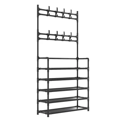 Household Foldable Multi-functional Metal Shoe Slipper Hat Rack with Detachable Design for Behind Door Wall and Bathroom Storage