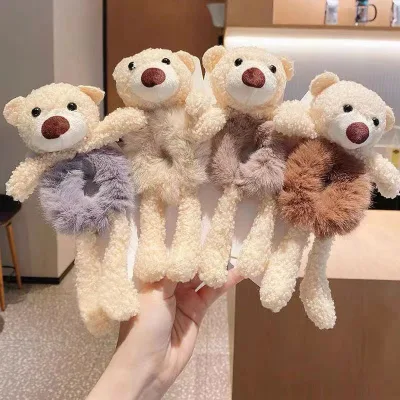 Cute Plush Bear Fashion Women Hair Scrunchies Girls Elastic Hair Band Ponytail Holder Hair Accessories