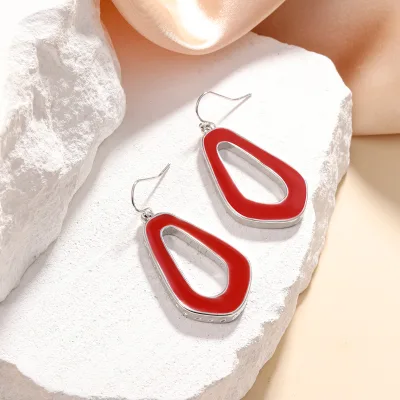KITI Modern Enamel Drop Earrings Stylish Silver Framed Hoop Earrings for Women Casual Fashion Jewelry