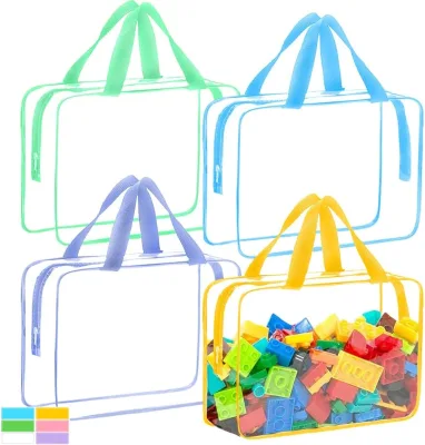 YS 4-Piece Extra Large Waterproof Storage Bags Zipper Clear Plastic 16 Colors Nylon Mesh for School/Office/Travel Use