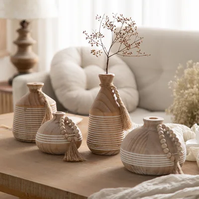 Japanese Style Wooden Vase Flower Arrangement Bottle Desktop Decorative Vases Simple Practical Table Ornaments Home Decor