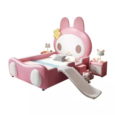 Luxury Creative Cartoon Design pink Princess Girl Bed Modern Wooden Bed for Kids Furniture Bed