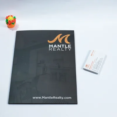 Eco-friendly A4 Paper Presentation Folder Two Pockets Matte Lamination Custom Colors Logo Document Organizer Name Card for