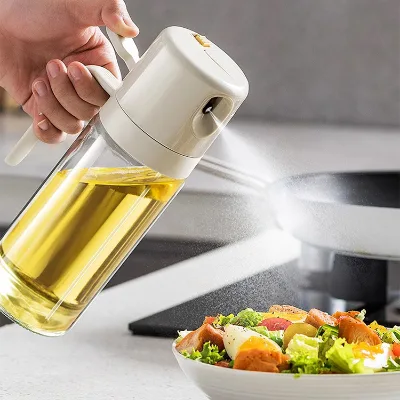 Upgraded 2 in 1 Olive Oil Vinegar Glass Dispenser Bottle Oil Sprayer and Pourer for Kitchen