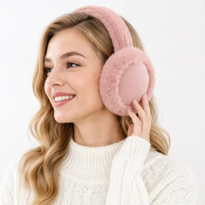 Wholesale Hot Sale Custom Winter Foldable Solid Ear Protection Earmuffs Earplugs 100% Polyester Faux Fur Needle Detection