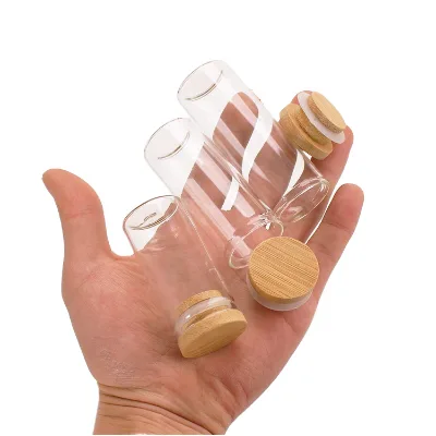 Small 3cm Diameter Glass Bottle with Transparent Bamboo Lid 10ml Empty Silk Screen-Printing Candle Holders Lanterns Candle Jars