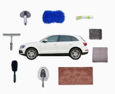 Portable Car Washing Kit Microfiber Towel Thick Cleaning Sponge Tire & Glass Detailing