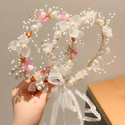 Childrens Wreath Princess Hair Accessory Ultra-fairy Girls Flower Imitation Pearl Flowing Headpiece Style